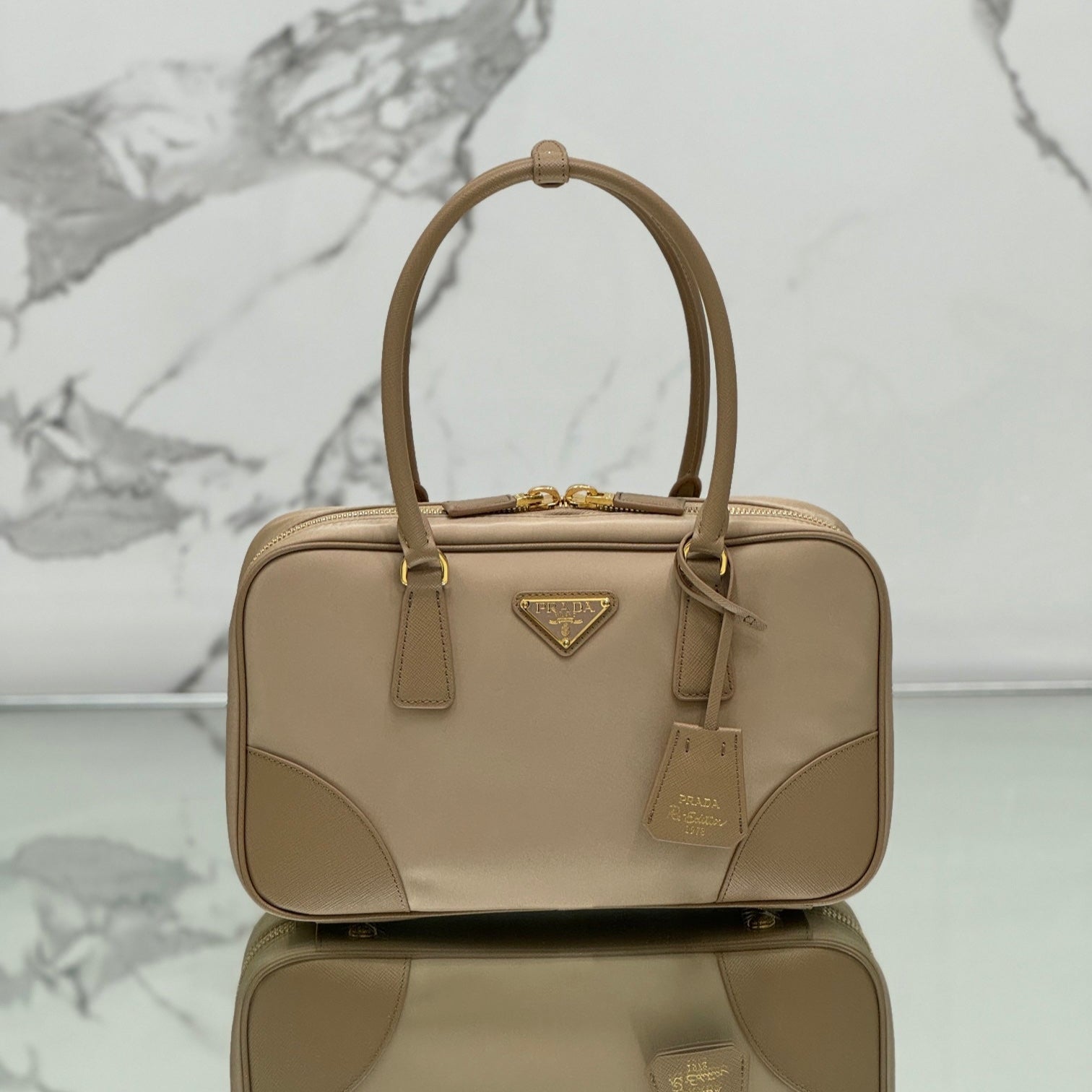 MEDIUM TOP HANDLE BAG 30 IN DRIED MOSS NYLON AND CALFSKIN TRIM mysite