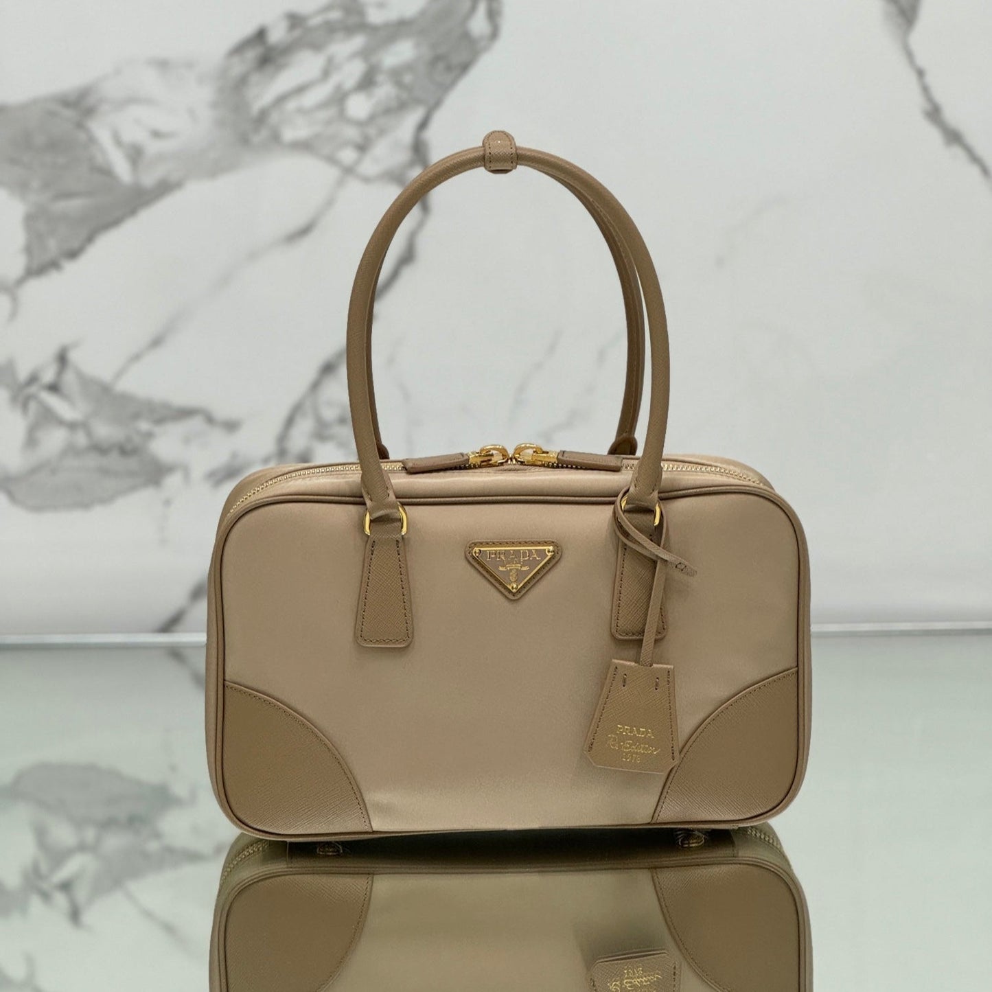 LARGE TOP HANDLE BAG 35 IN DRIED MOSS NYLON AND CALFSKIN TRIM mysite