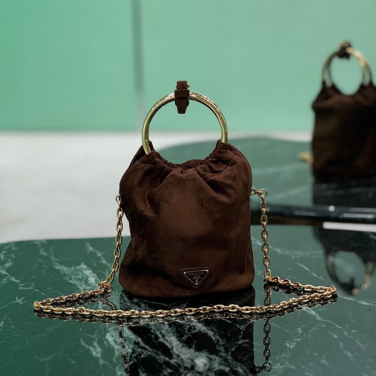 MINI BUCKET BAG 19 IN CHOCOLATE SOFT SUEDE GOLD HARDWARE mysite