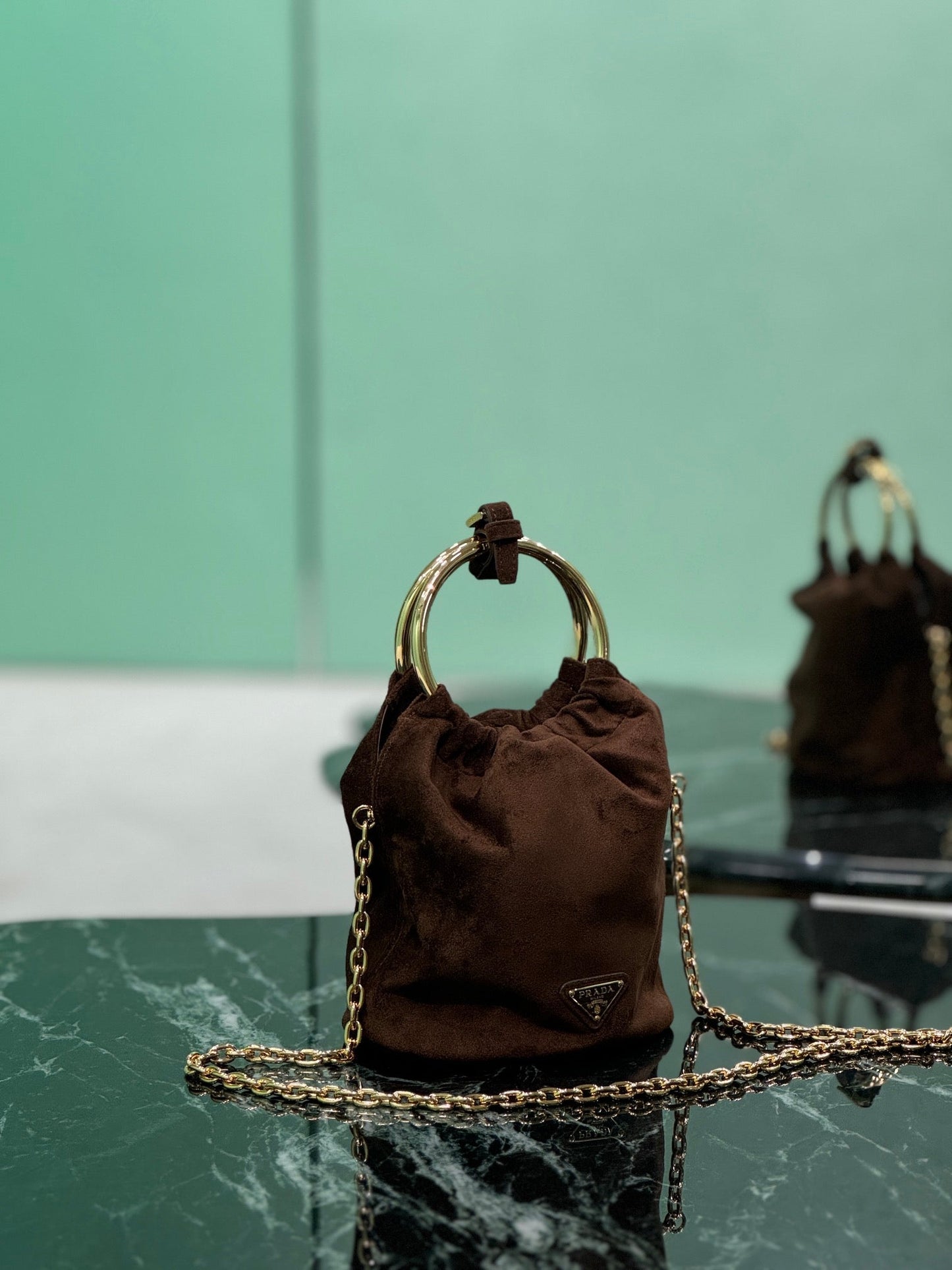 MINI BUCKET BAG 19 IN CHOCOLATE SOFT SUEDE GOLD HARDWARE mysite