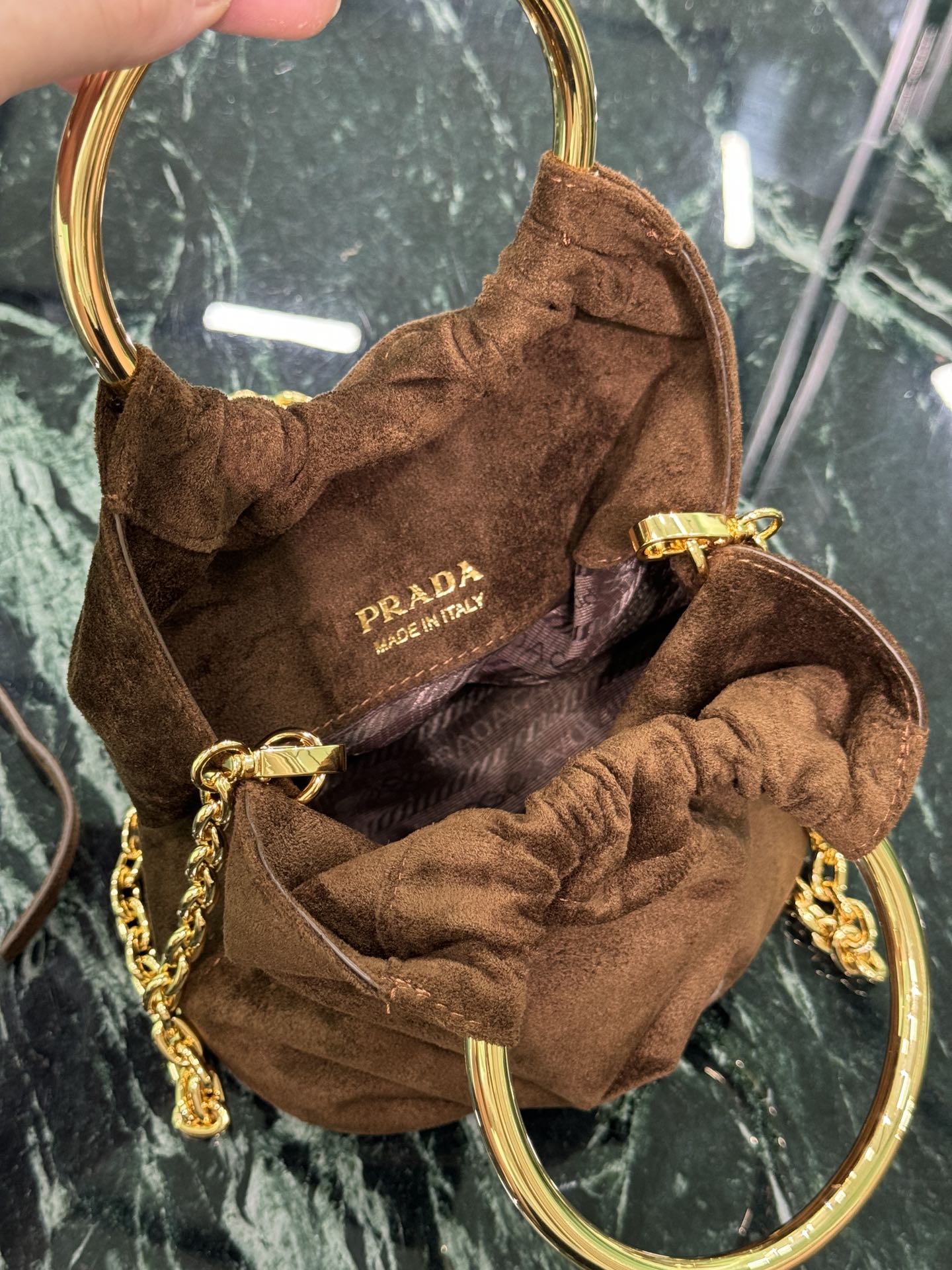 MINI BUCKET BAG 19 IN CHOCOLATE SOFT SUEDE GOLD HARDWARE mysite