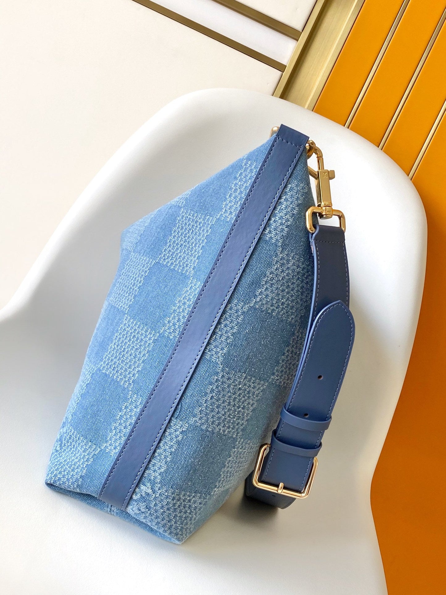 LV Vagabond Hobo 38cm Blue Cotton with 3D Damier Denim GHW mysite