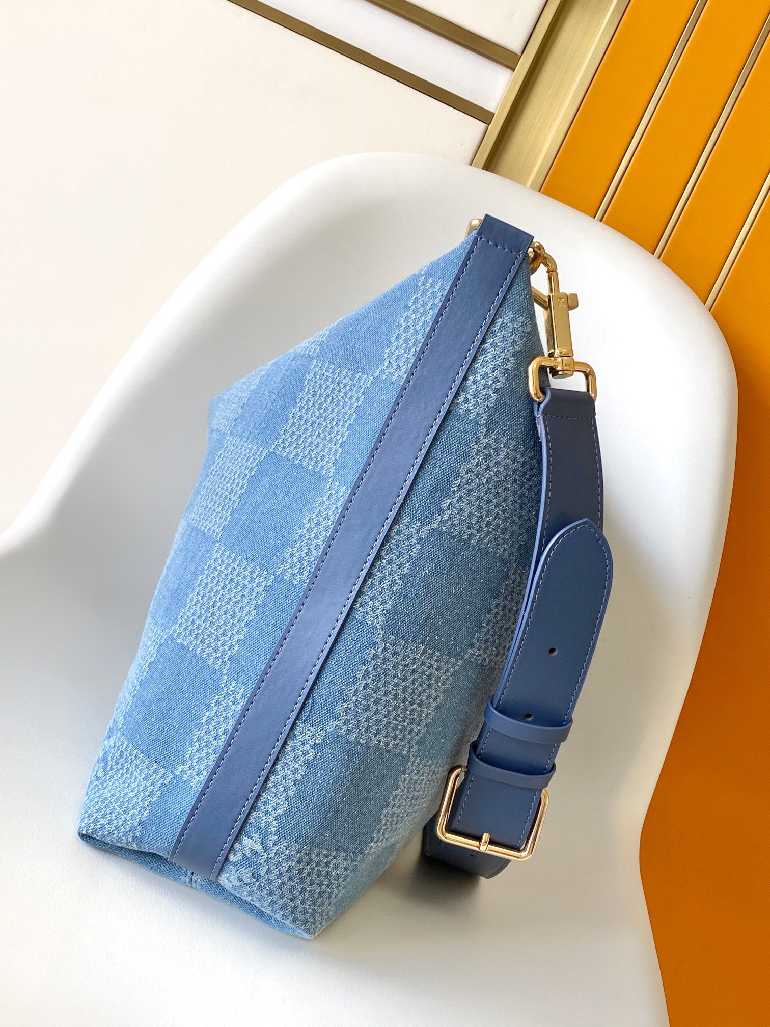 LV Vagabond Hobo 38cm Blue Cotton with 3D Damier Denim GHW mysite