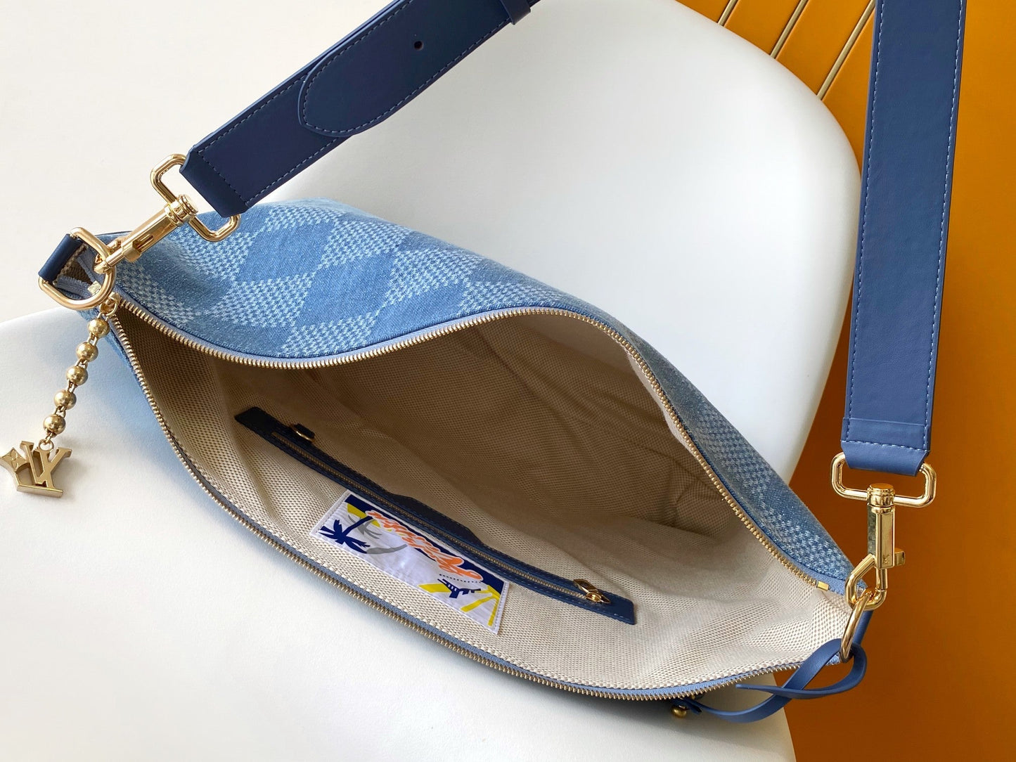 LV Vagabond Hobo 38cm Blue Cotton with 3D Damier Denim GHW mysite
