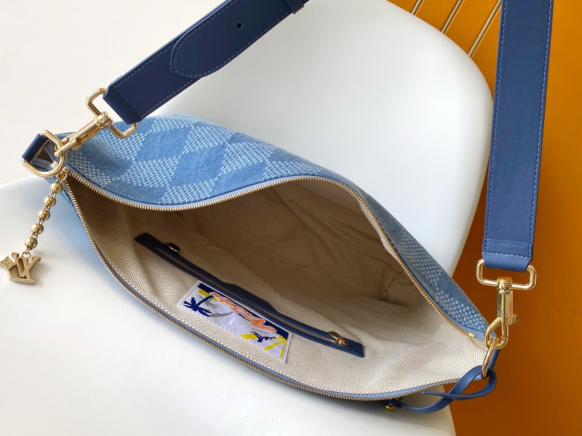 LV Vagabond Hobo 38cm Blue Cotton with 3D Damier Denim GHW mysite