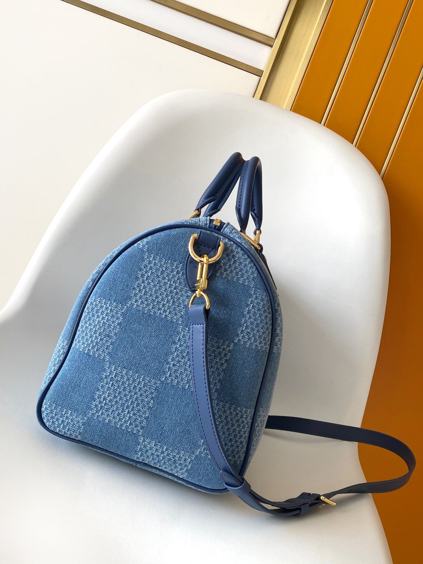 LV Speedy 30 Bandoulière Blue Cotton with 3D Damier Denim GHW mysite