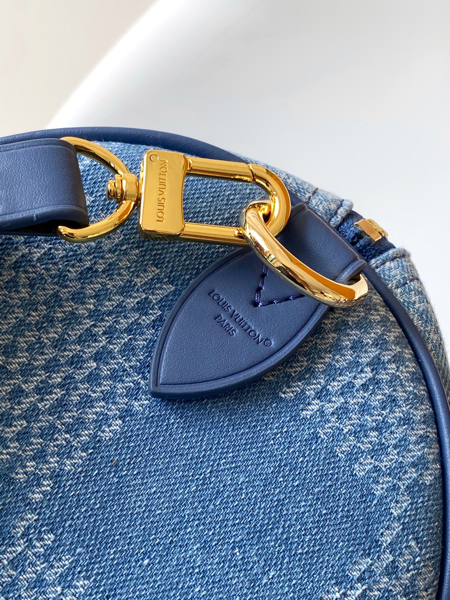 LV Speedy 30 Bandoulière Blue Cotton with 3D Damier Denim GHW mysite