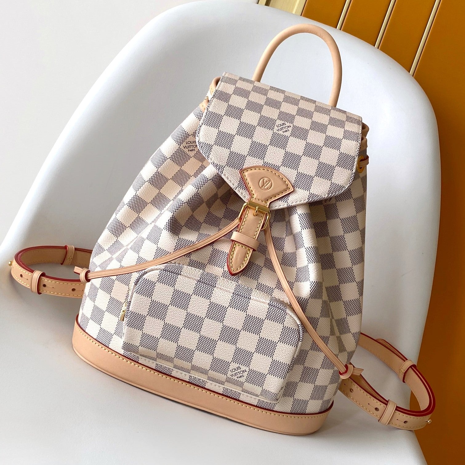 LV Montsouris PM Backpack Beige Damier Azur Pattern Canvas GHW mysite