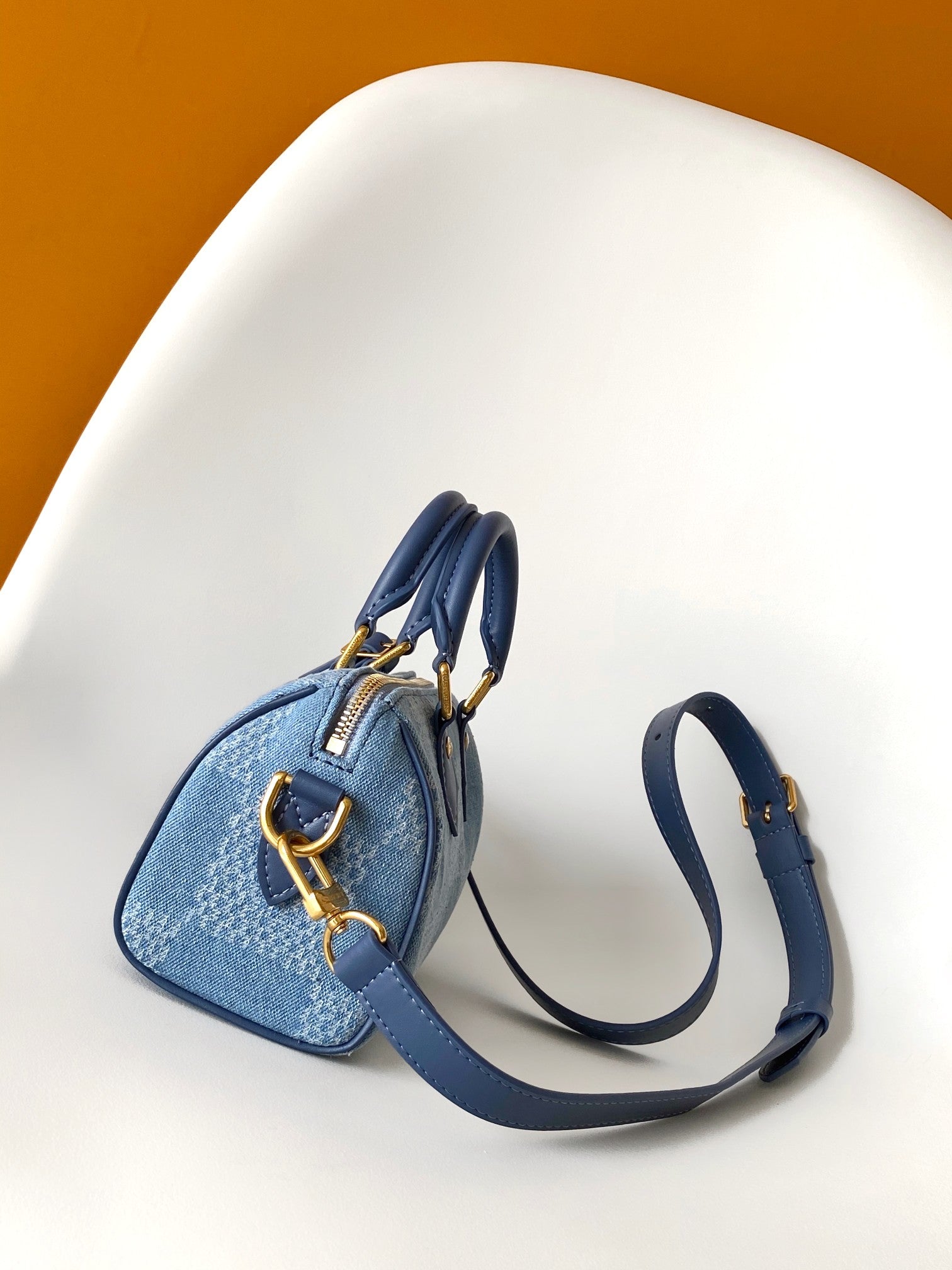 LV Speedy 18 Bandoulière Blue Cotton with 3D Damier Denim GHW mysite