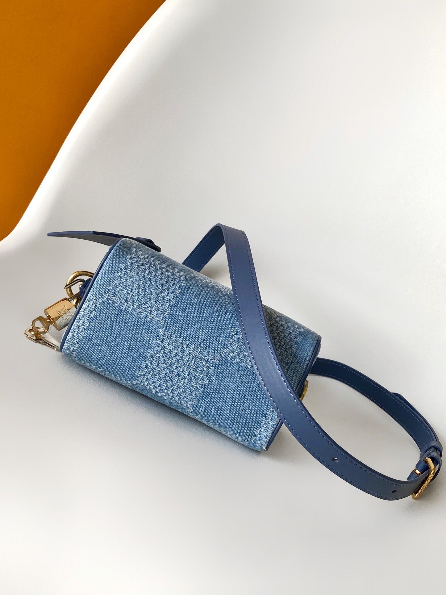 LV Speedy 18 Bandoulière Blue Cotton with 3D Damier Denim GHW mysite