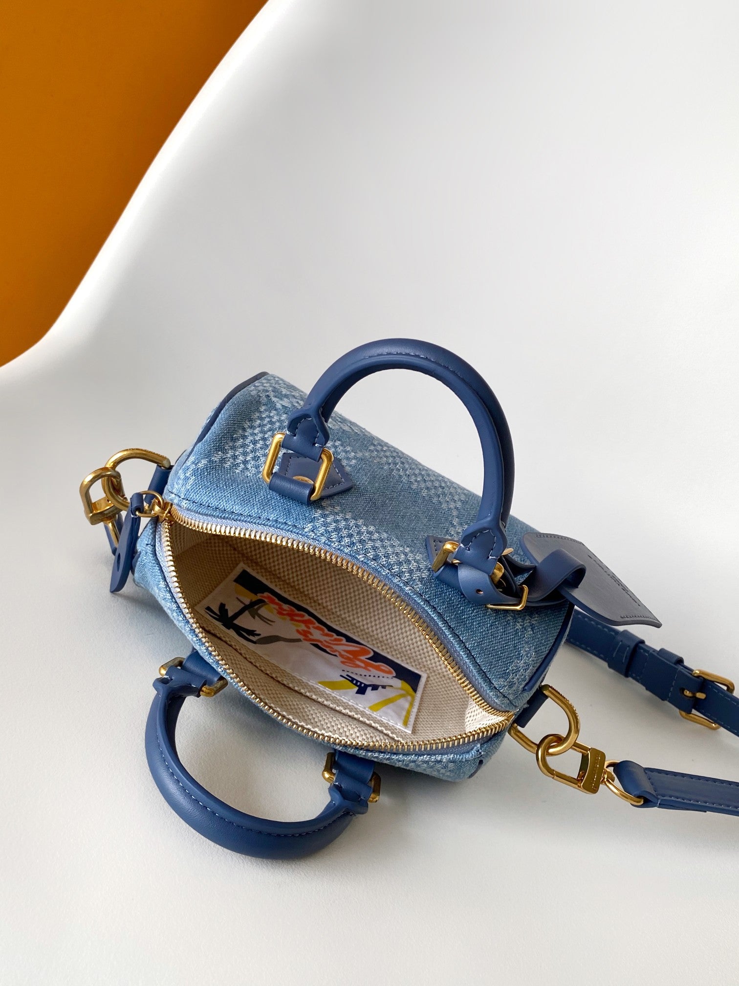 LV Speedy 18 Bandoulière Blue Cotton with 3D Damier Denim GHW mysite