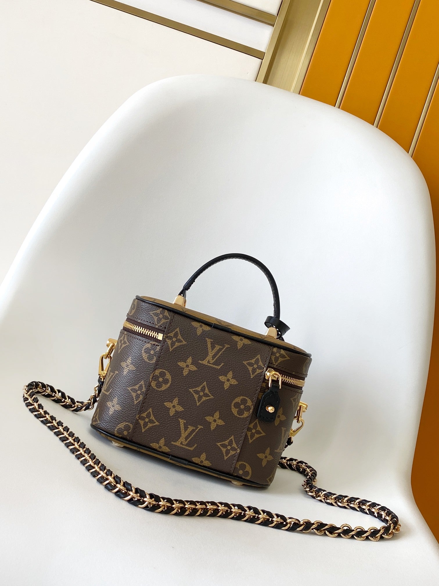 LV M47128 Vanity PM 13cm with Chain Brown Monogram Canvas & Cafskin GHW mysite