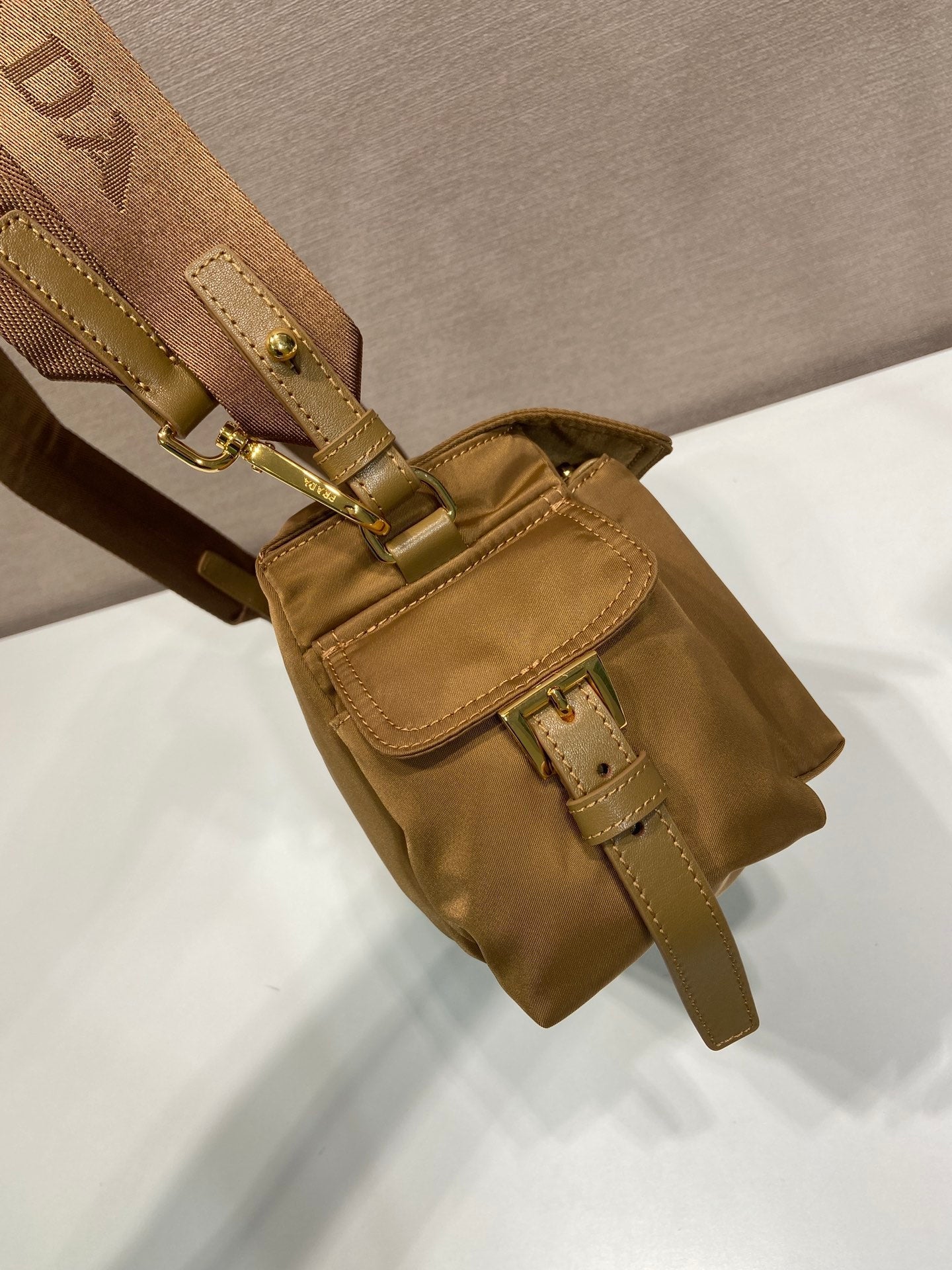 PRA Shoulder Bag Brown Re-Nylon and Saffiano Leather mysite