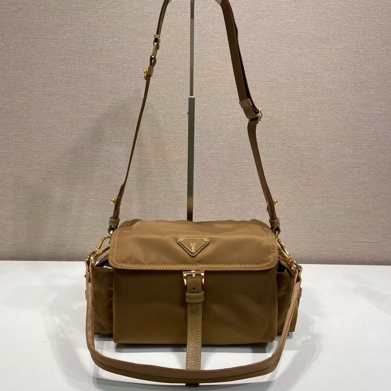 PRA Shoulder Bag Brown Re-Nylon and Saffiano Leather mysite