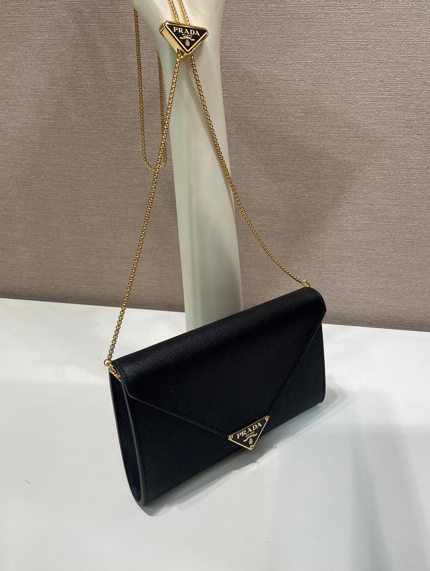 PRA Cross pattern envelope bag black leather 341148 mysite