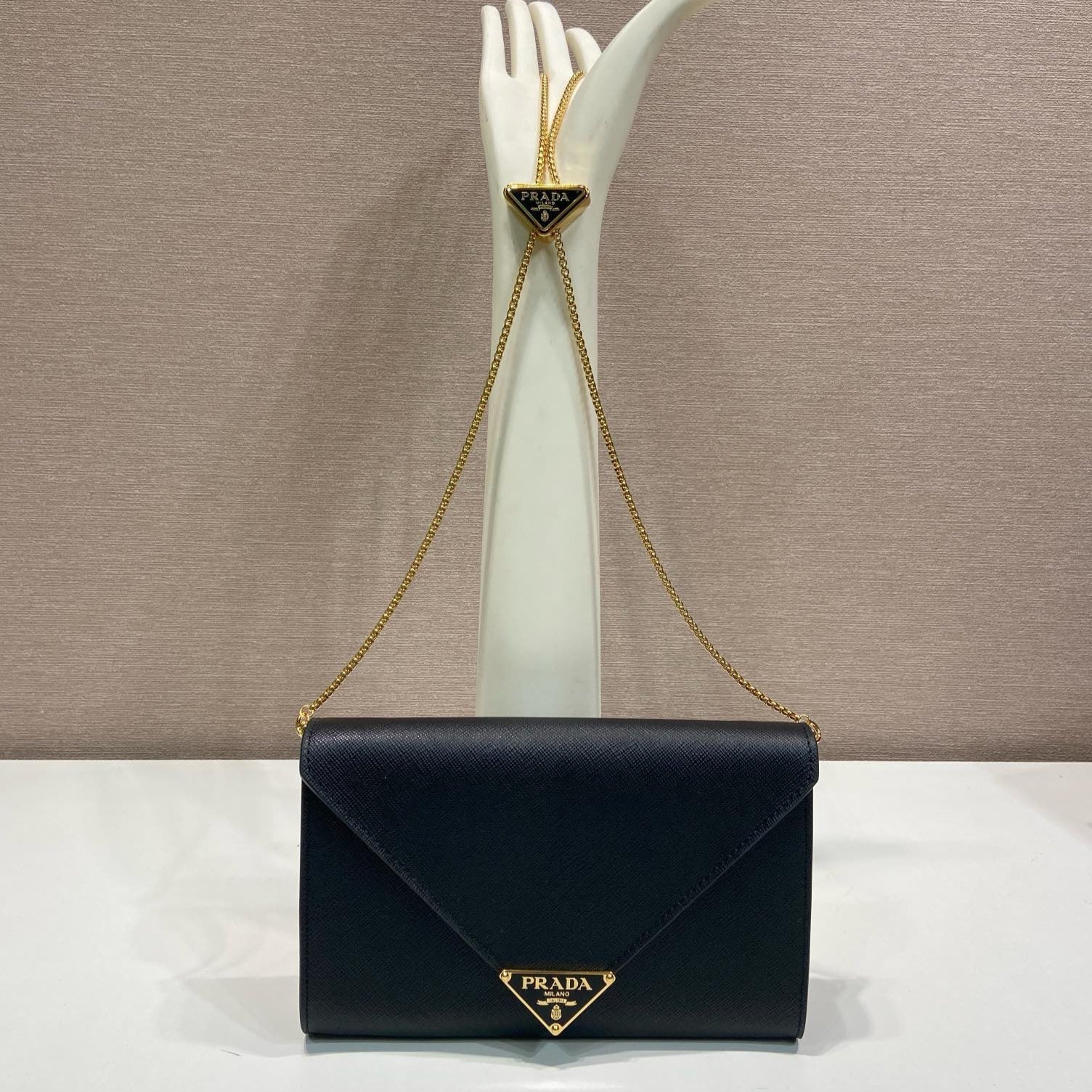 PRA Cross pattern envelope bag black leather 341148 mysite