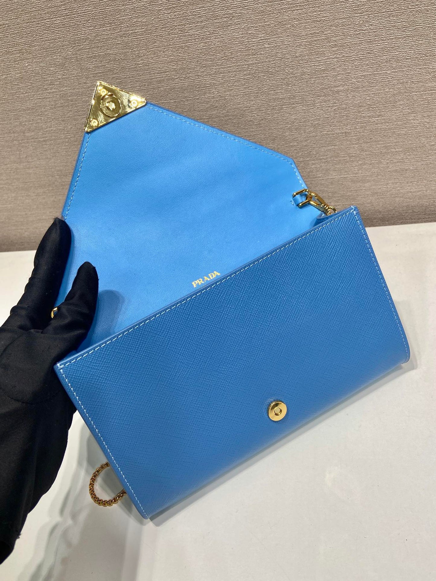 PRA Cross pattern envelope bag blue leather 341158 mysite