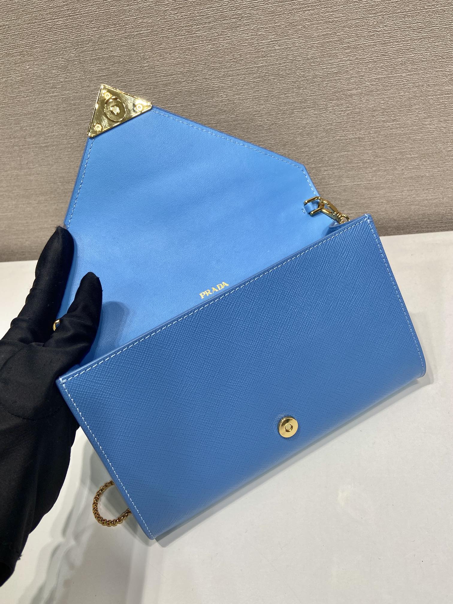 PRA Cross pattern envelope bag blue leather 341158 mysite