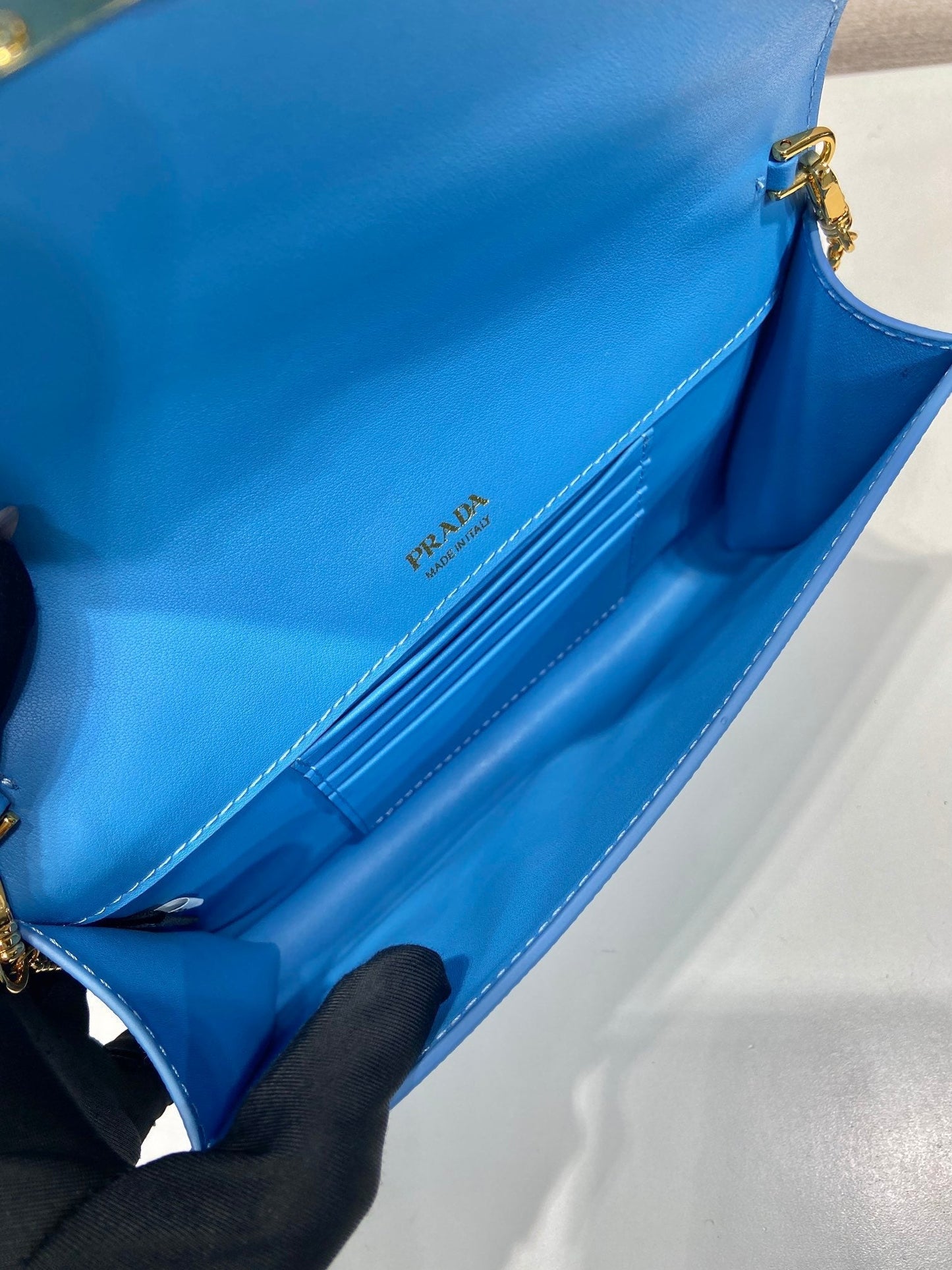 PRA Cross pattern envelope bag blue leather 341158 mysite