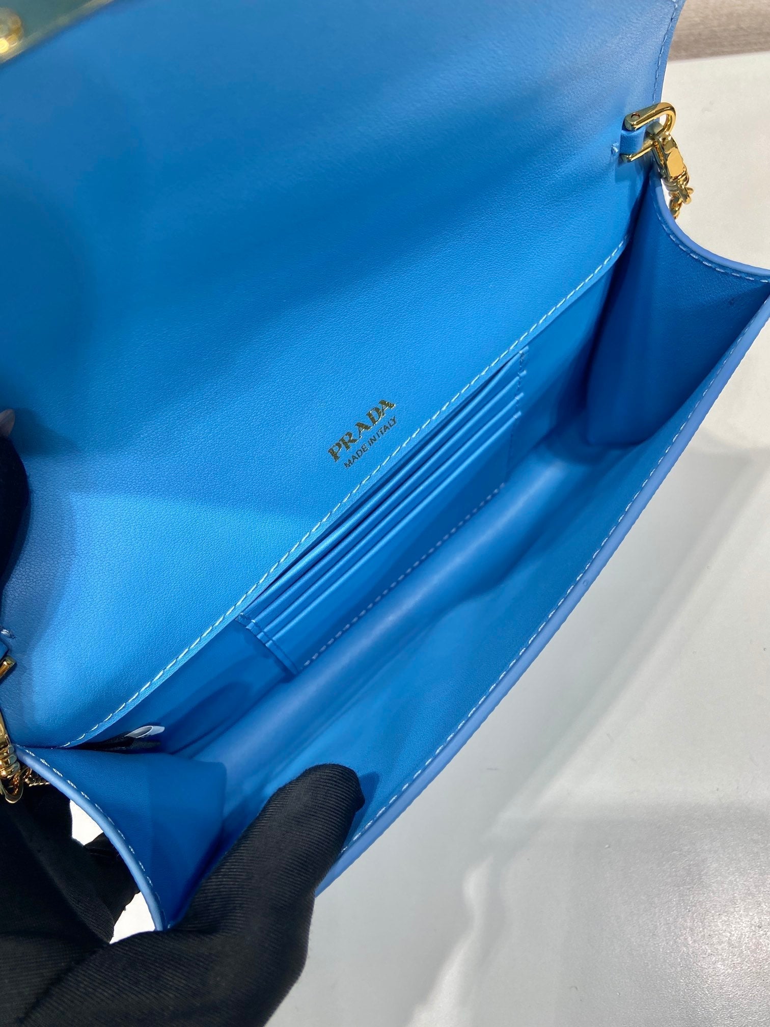 PRA Cross pattern envelope bag blue leather 341158 mysite