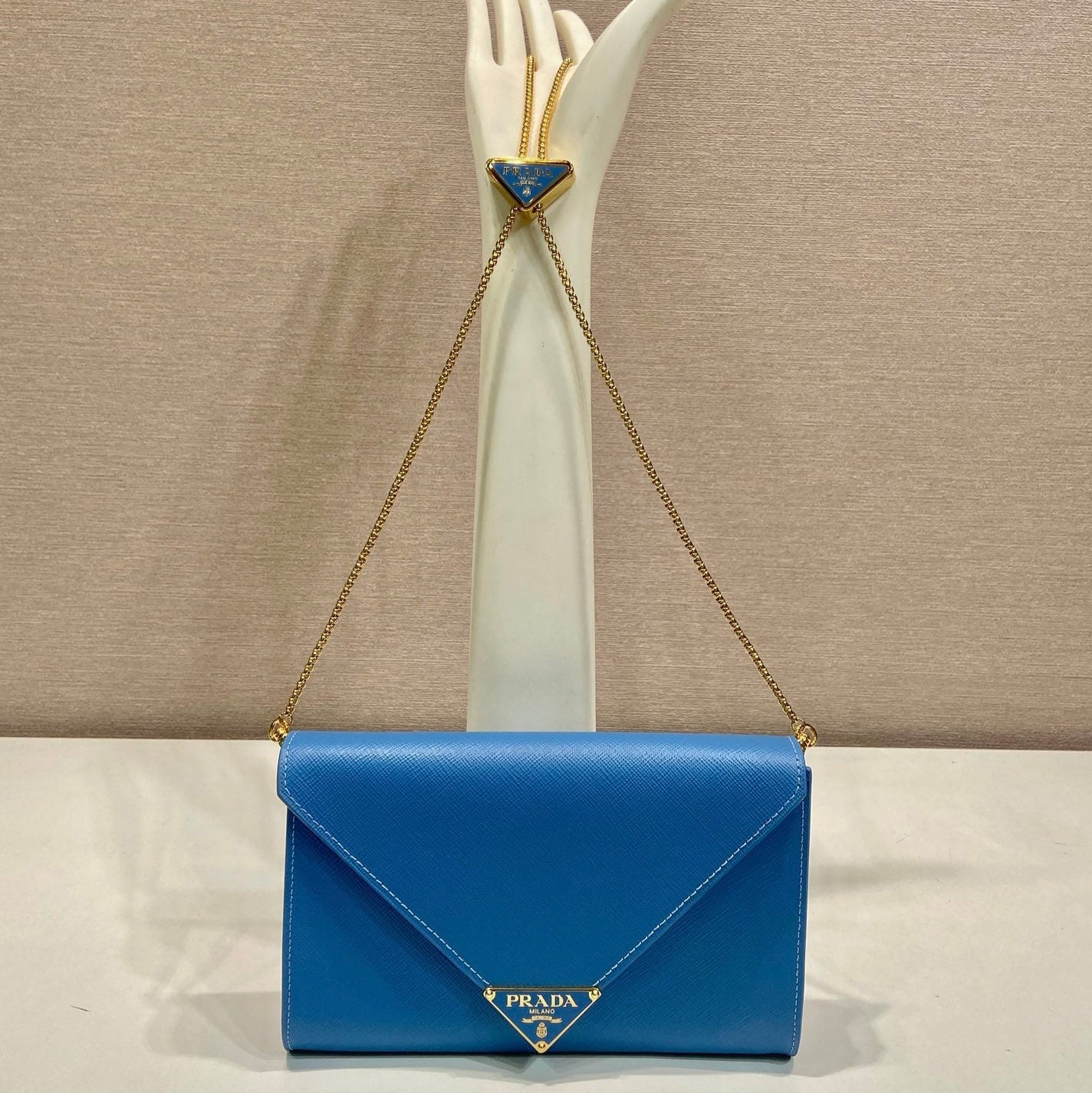 PRA Cross pattern envelope bag blue leather 341158 mysite