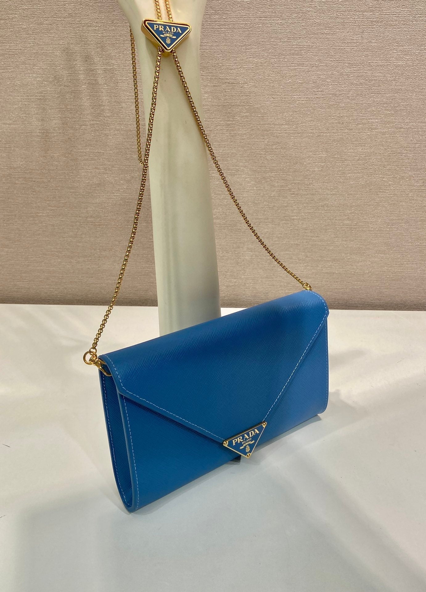 PRA Cross pattern envelope bag blue leather 341158 mysite