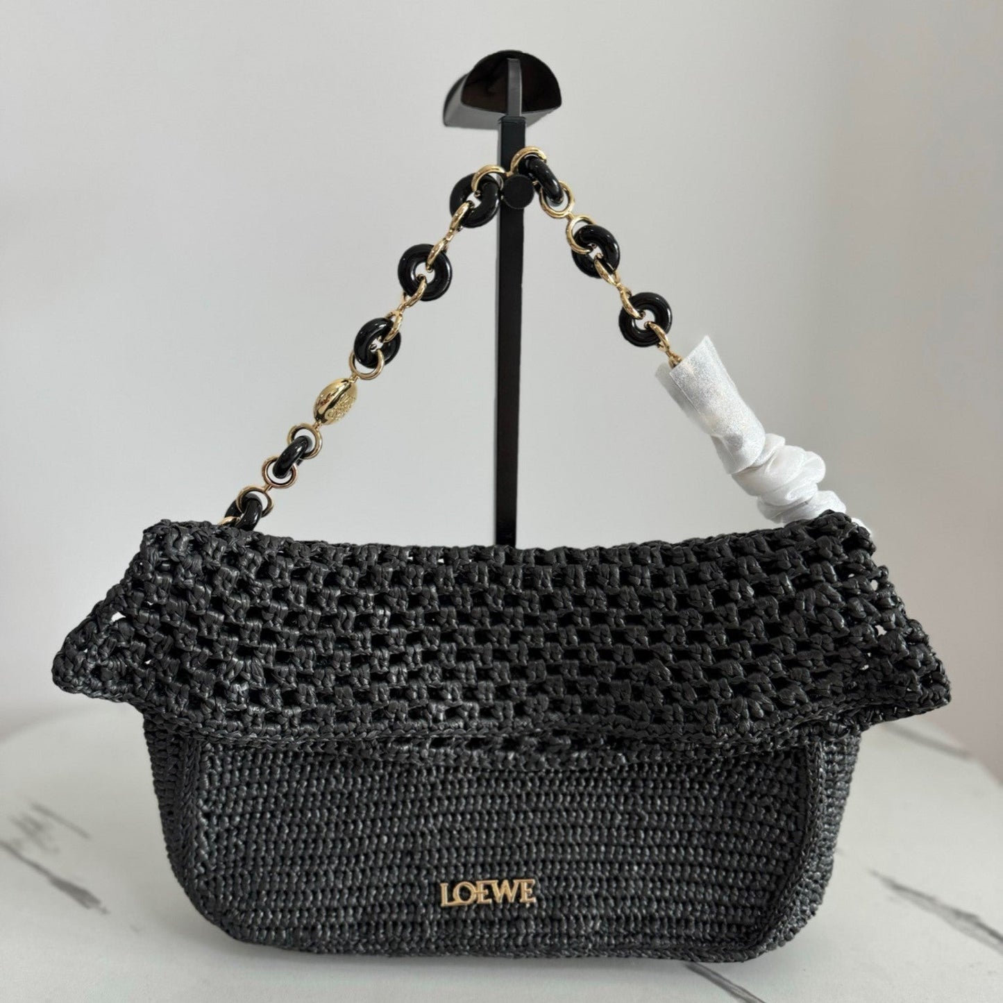 Loewe Medium Ola Bag 26 Black Raffia mysite