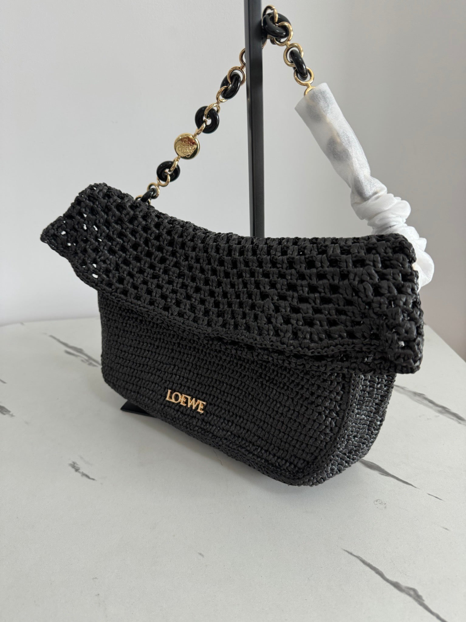 Loewe Medium Ola Bag 26 Black Raffia mysite
