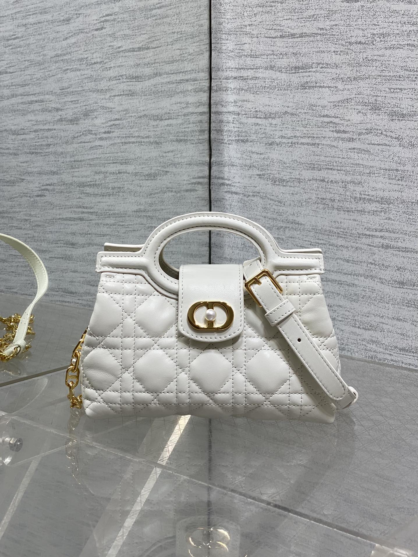 CD Jolie Top Handle Mini Bag 18.5cm White Cannage Lambskin GHW mysite