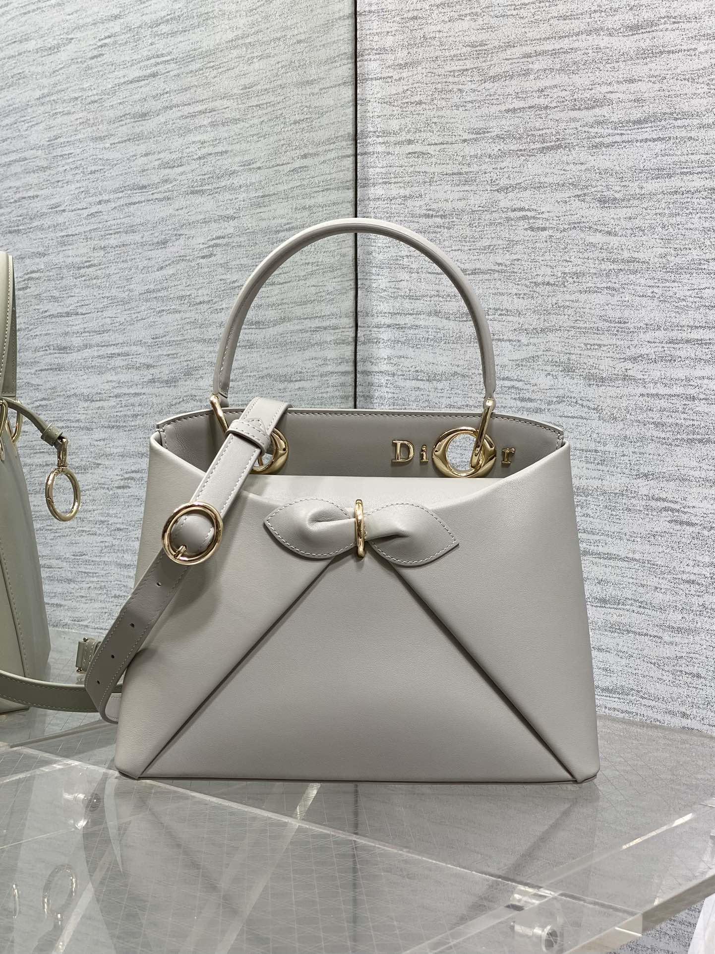CD 26SS Bow-Adorned Bag Light Gray Calfskin 272509 mysite