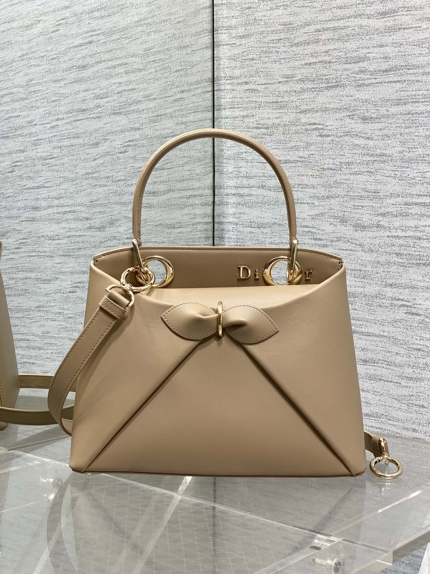 CD 26SS Bow-Adorned Bag Khaki Brown Calfskin 272513 mysite