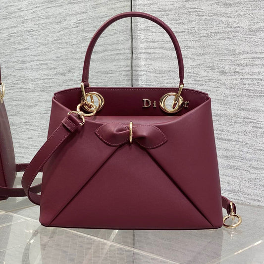 CD 26SS Bow-Adorned Bag Burgundy Calfskin 272517 mysite