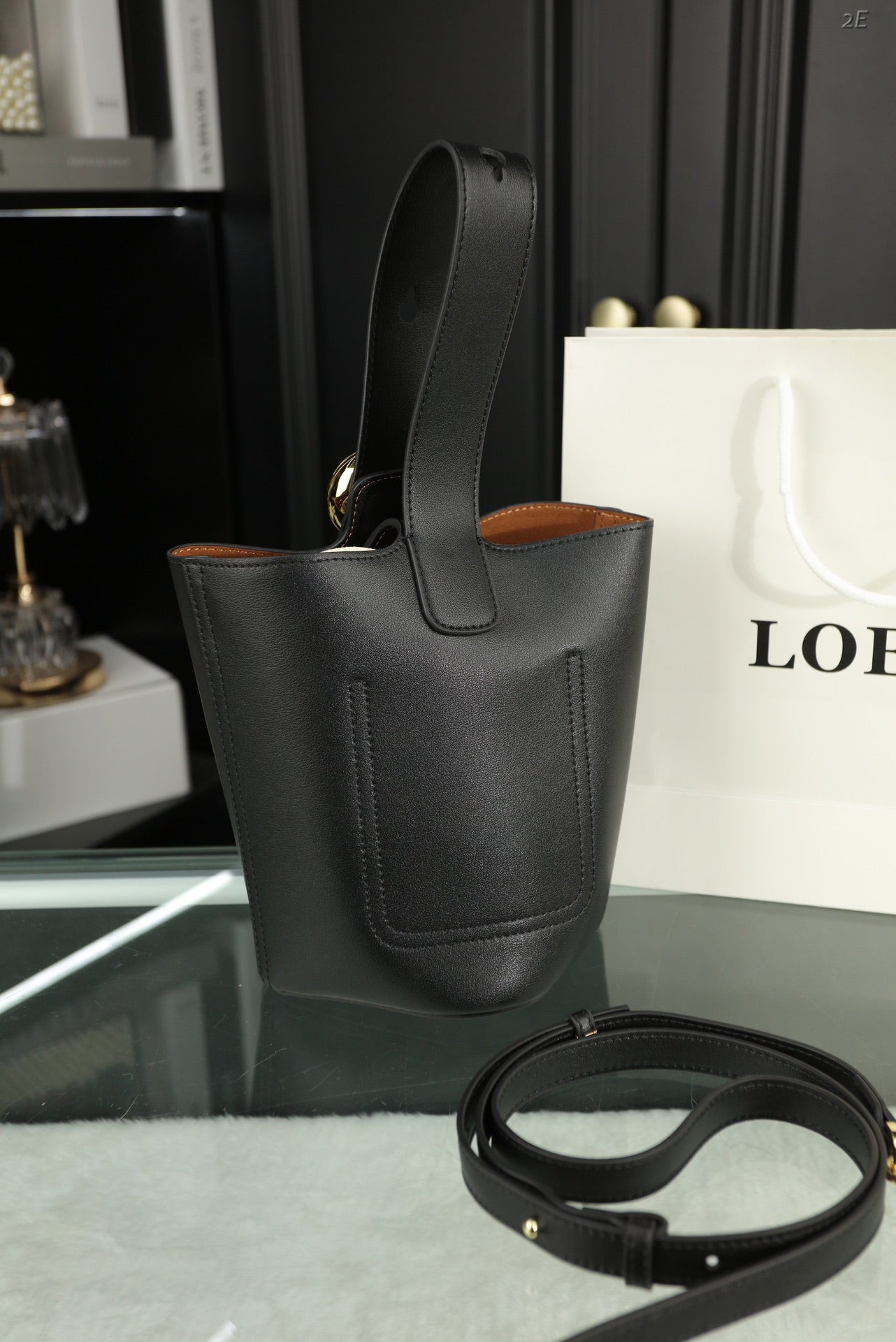 LOE MINI 19 PEBBLE BUCKET IN BLACK MELLOW CALFSKIN mysite