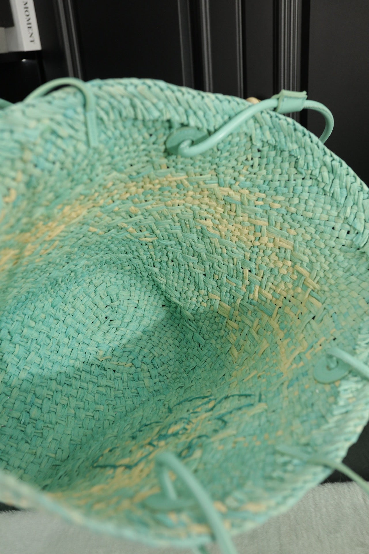 LOE SMALL ANAGRAM BASKET 28 BAG IN LIGHT BLUE IRACA PALM AND CALFSKIN mysite