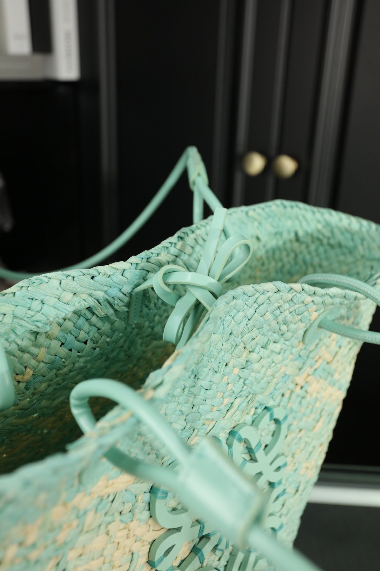 LOE SMALL ANAGRAM BASKET 28 BAG IN LIGHT BLUE IRACA PALM AND CALFSKIN mysite