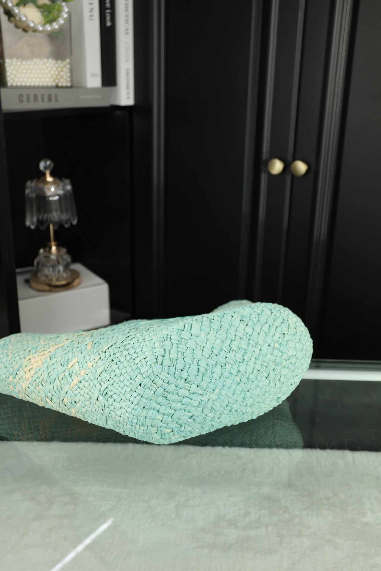 LOE SMALL ANAGRAM BASKET 28 BAG IN LIGHT BLUE IRACA PALM AND CALFSKIN mysite