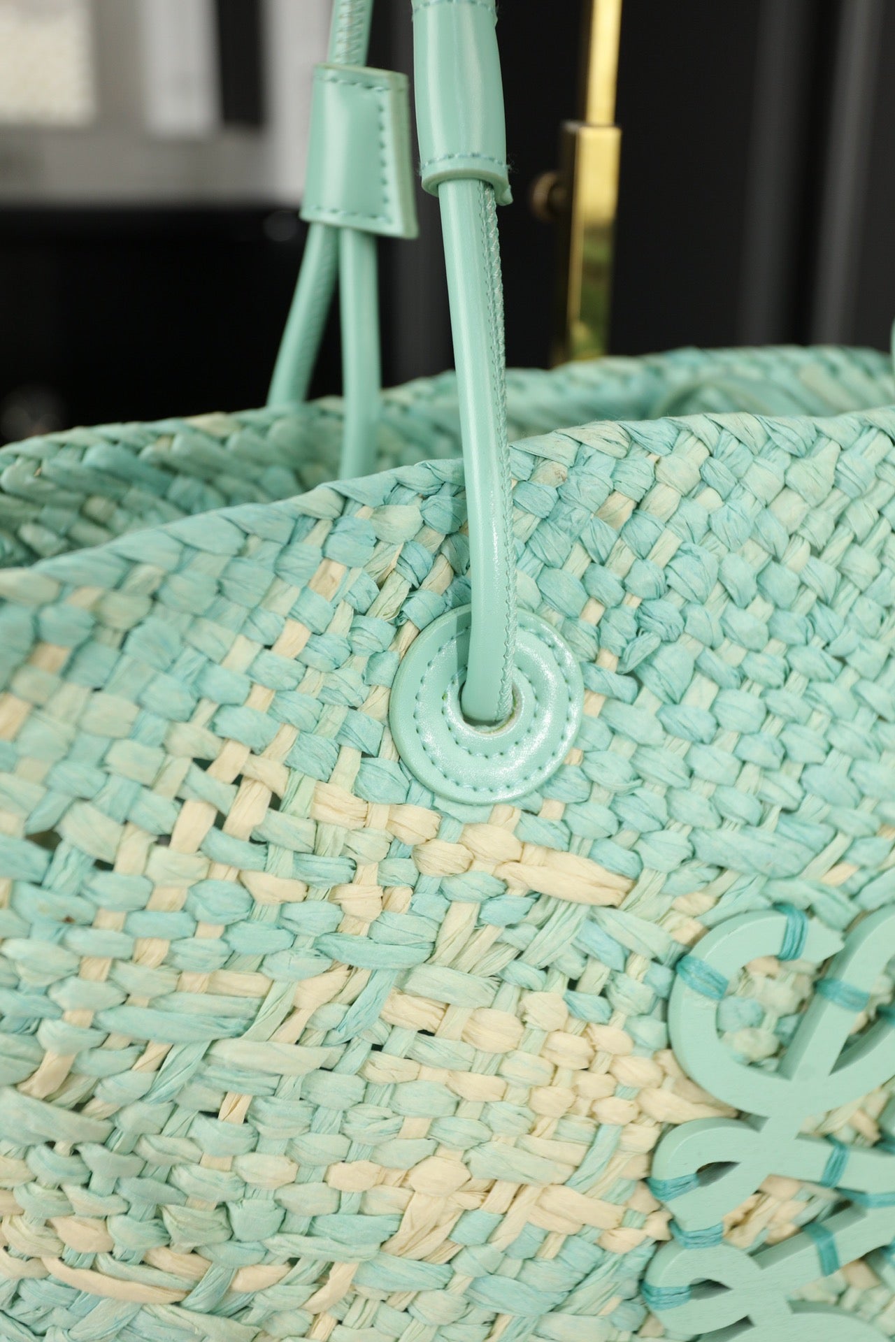 LOE SMALL ANAGRAM BASKET 28 BAG IN LIGHT BLUE IRACA PALM AND CALFSKIN mysite