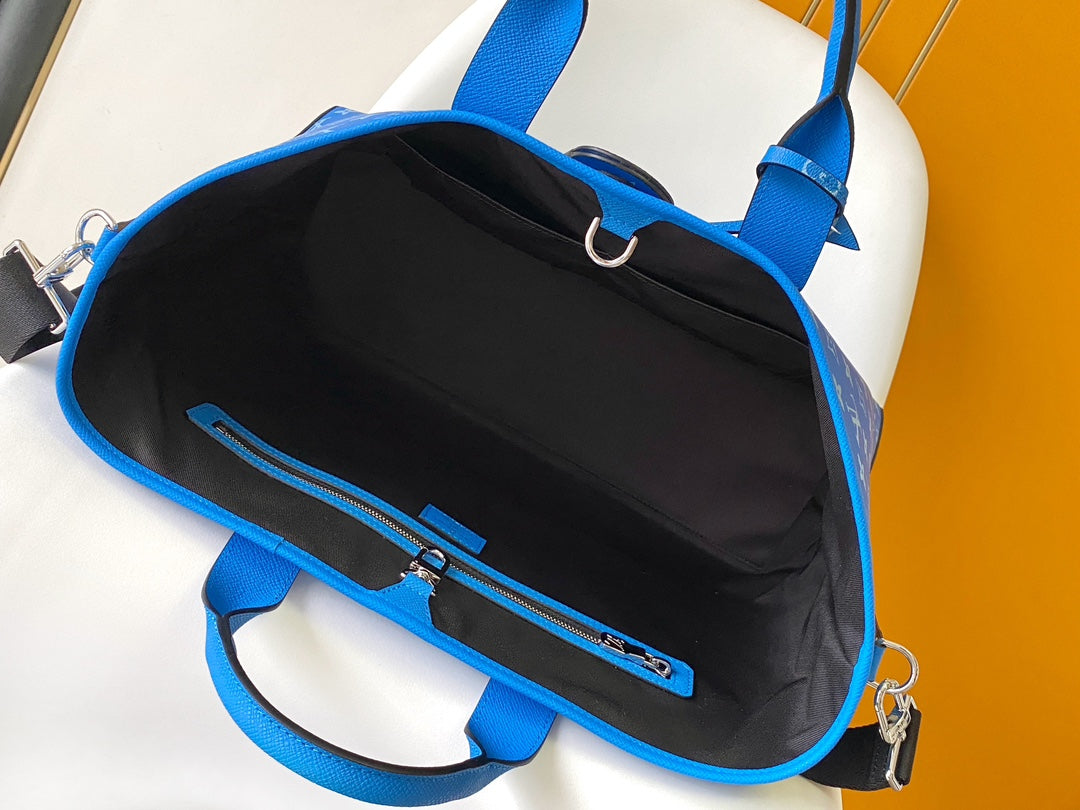 LV The Weekend Tote Bag 43cm Blue Monogram Canvas & Taïga Leather mysite