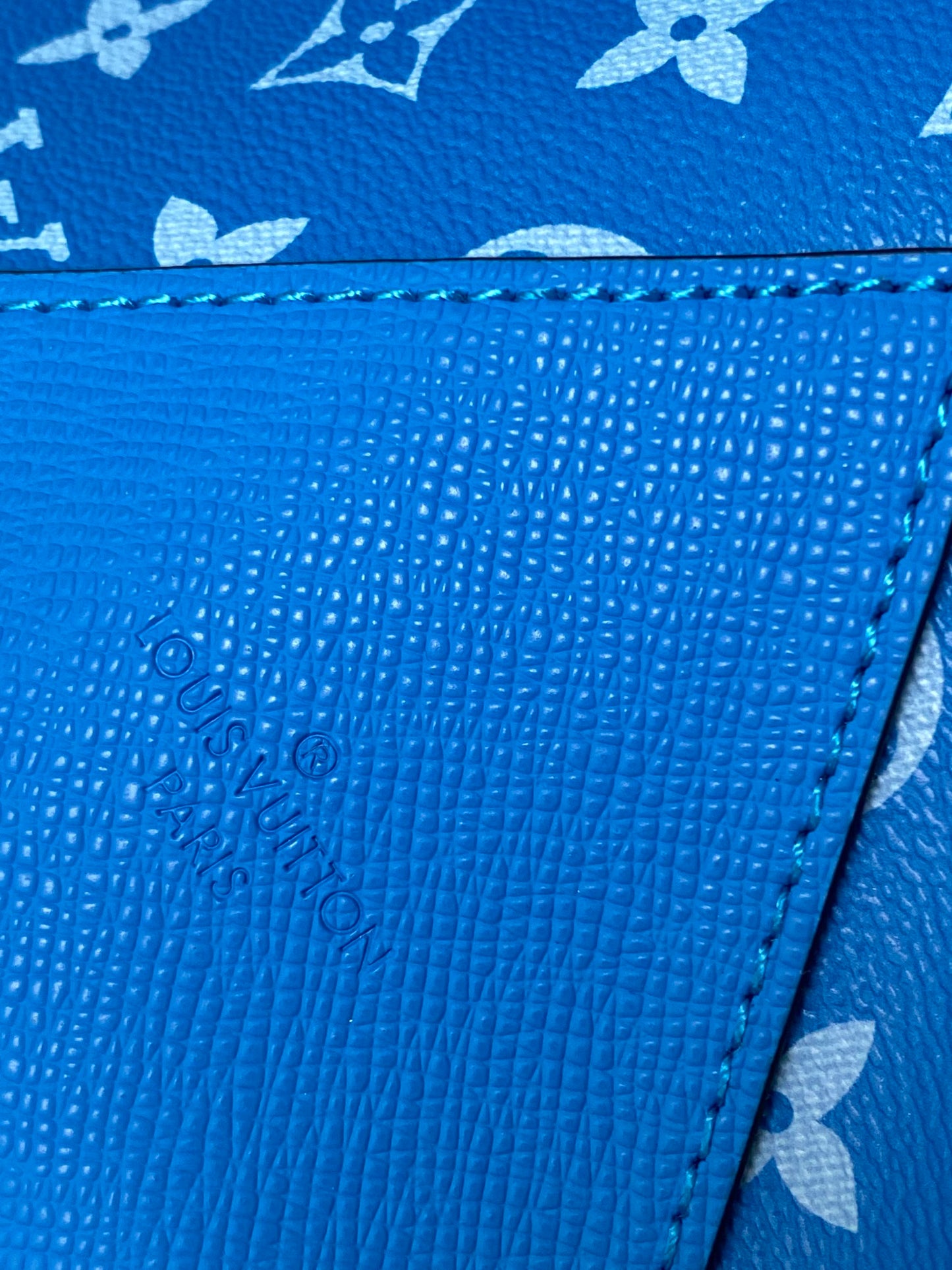 LV The Weekend Tote Bag 43cm Blue Monogram Canvas & Taïga Leather mysite