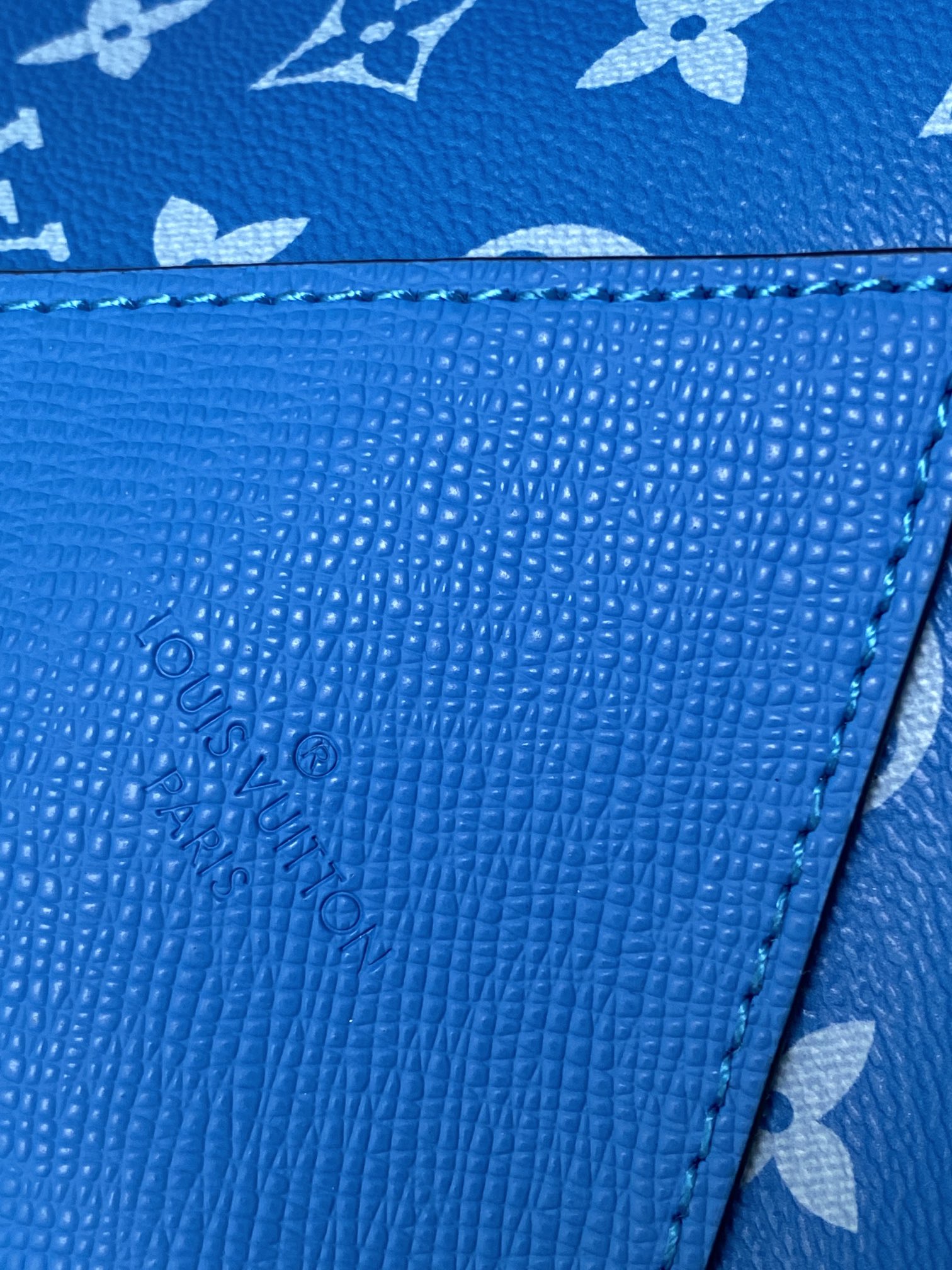 LV The Weekend Tote Bag 43cm Blue Monogram Canvas & Taïga Leather mysite