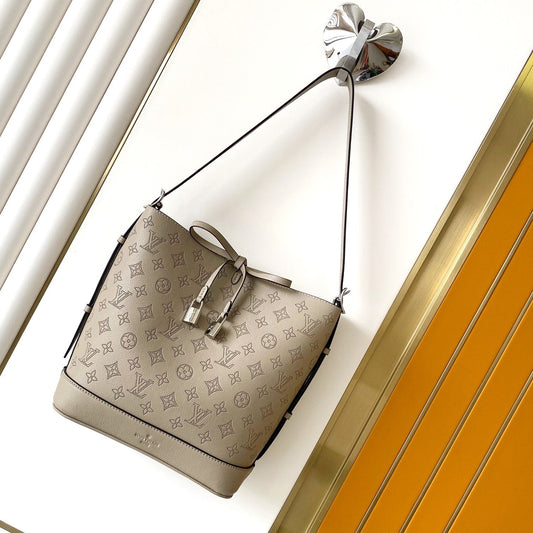 LV M12140 Flore Handbag 28cm Galet Gray Monogram Perforated Cowhide mysite