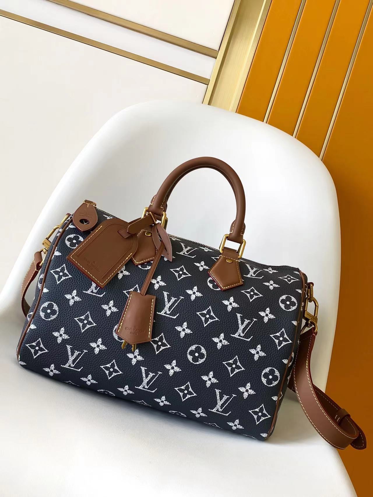 LV Speedy Bandoulière 30cm Indigo Blue Monogram Calfskin GHW mysite