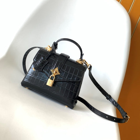 LV 25s Rose Des Vents Handbag 19cm Black Crocodile GHW mysite