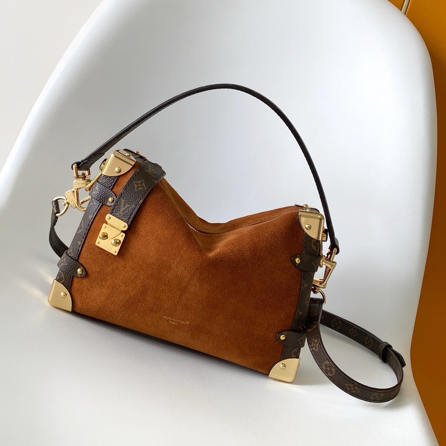 LV Side Trunk MM 23.5cm Brown Suede Canvas mysite