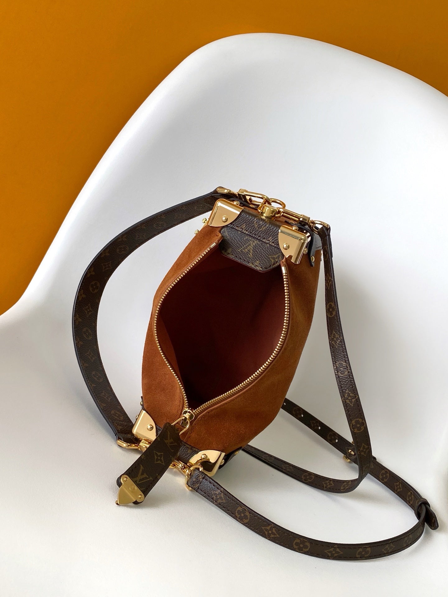 LV Side Trunk MM 23.5cm Brown Suede Canvas mysite