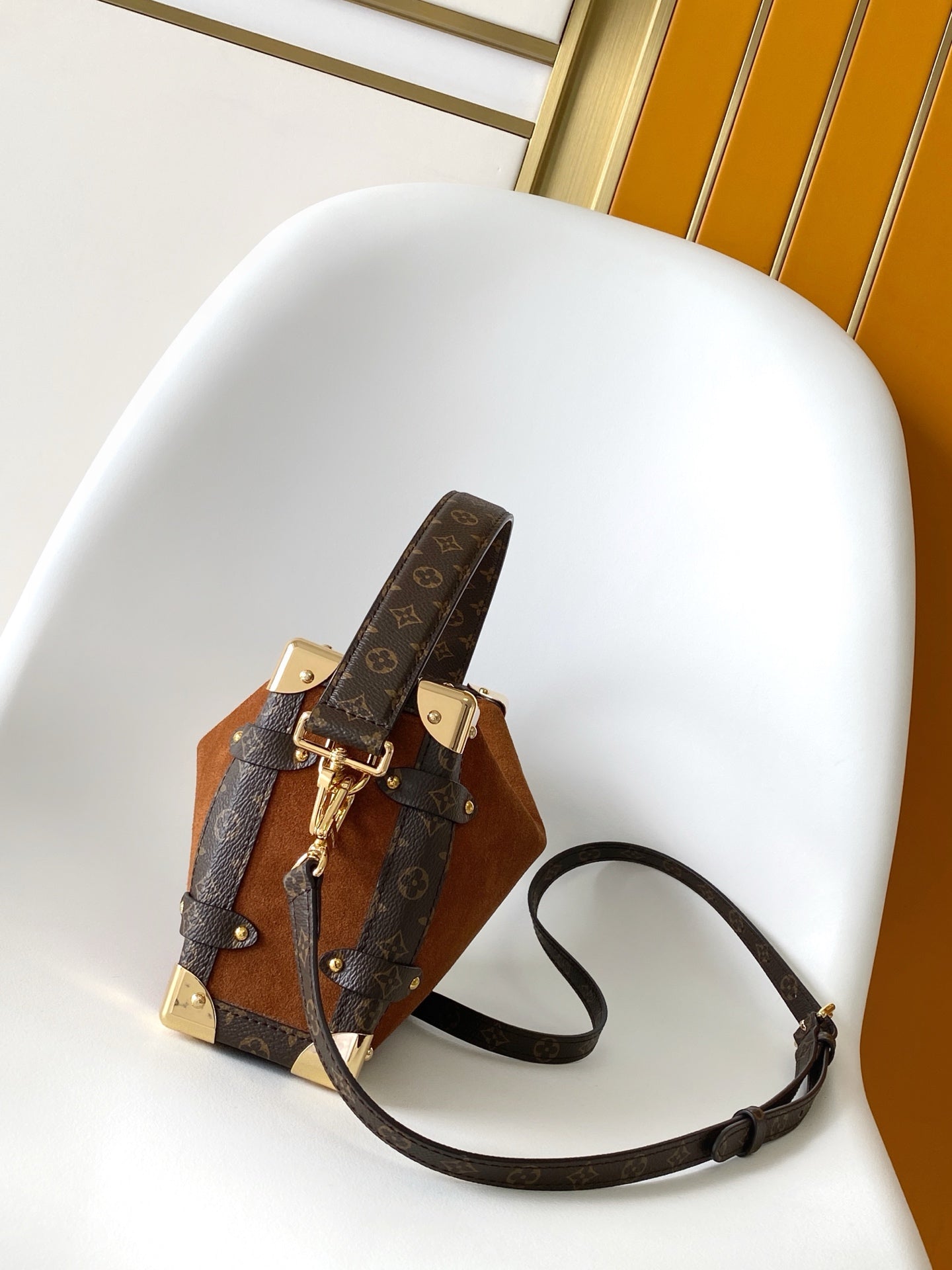 LV Side Trunk MM 23.5cm Brown Suede Canvas mysite