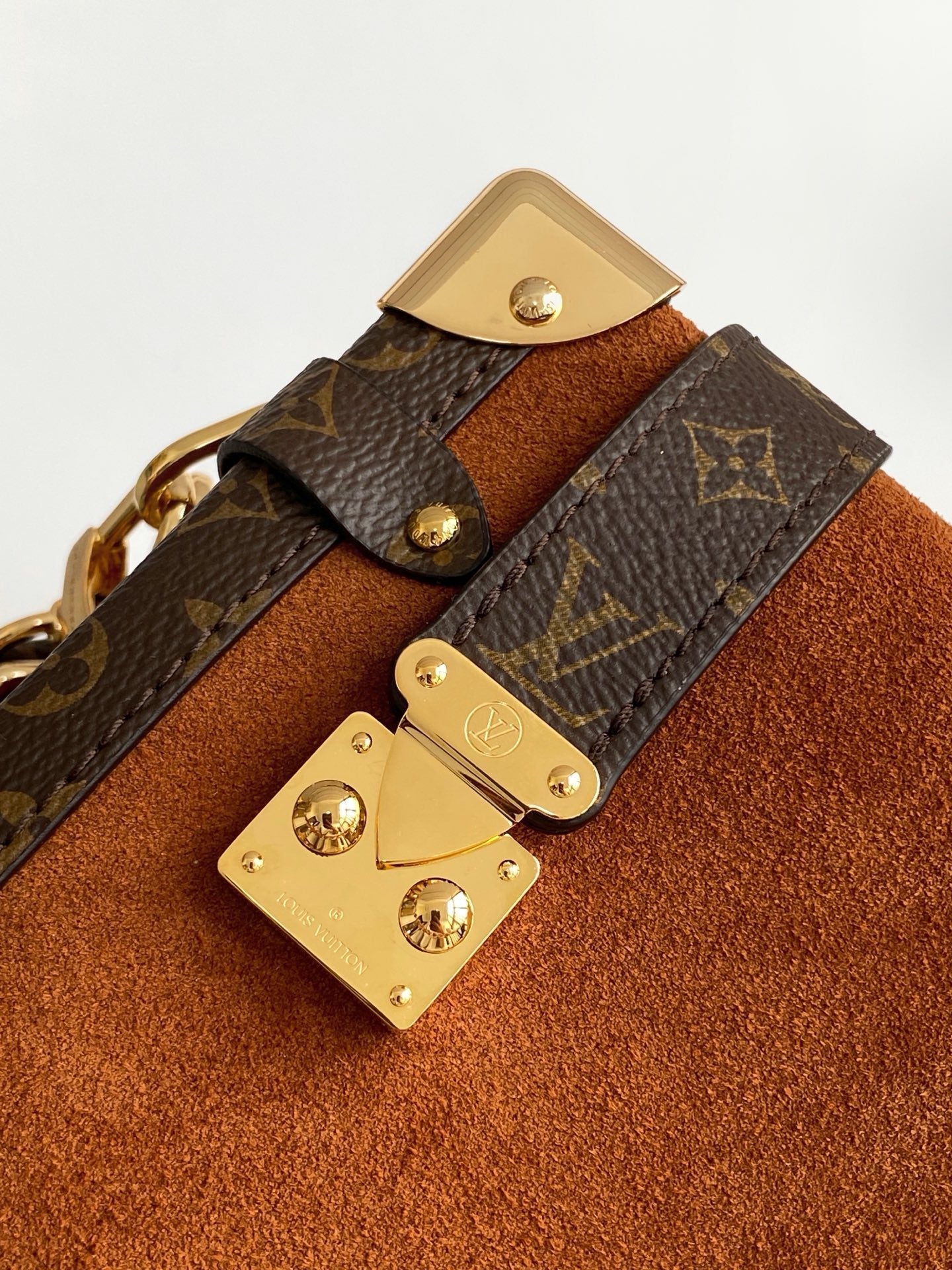 LV Side Trunk MM 23.5cm Brown Suede Canvas mysite