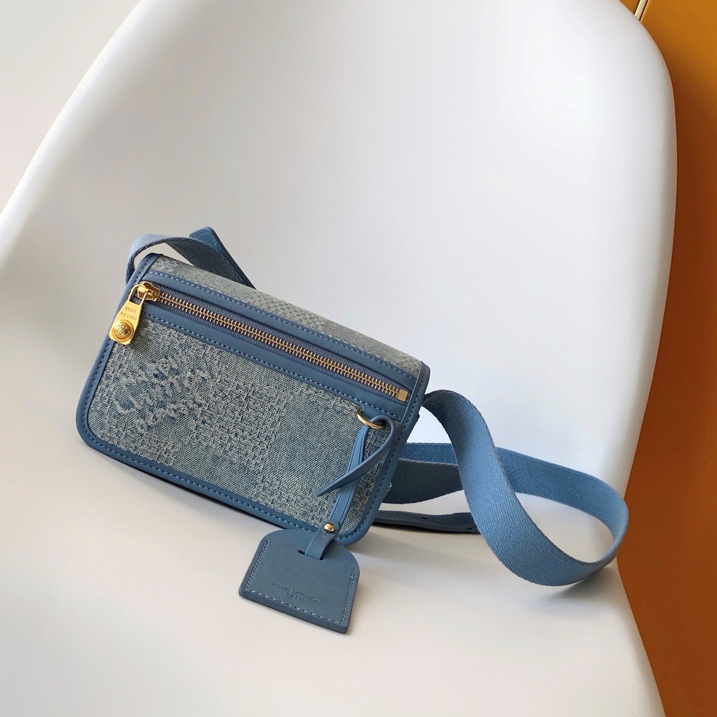 LV Bosphore Mini Handbag 19cm Blue Denim Cotton GHW mysite