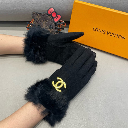 GLOVES IN BLACK WOOL AND RABBIT FUR 417168 mysite