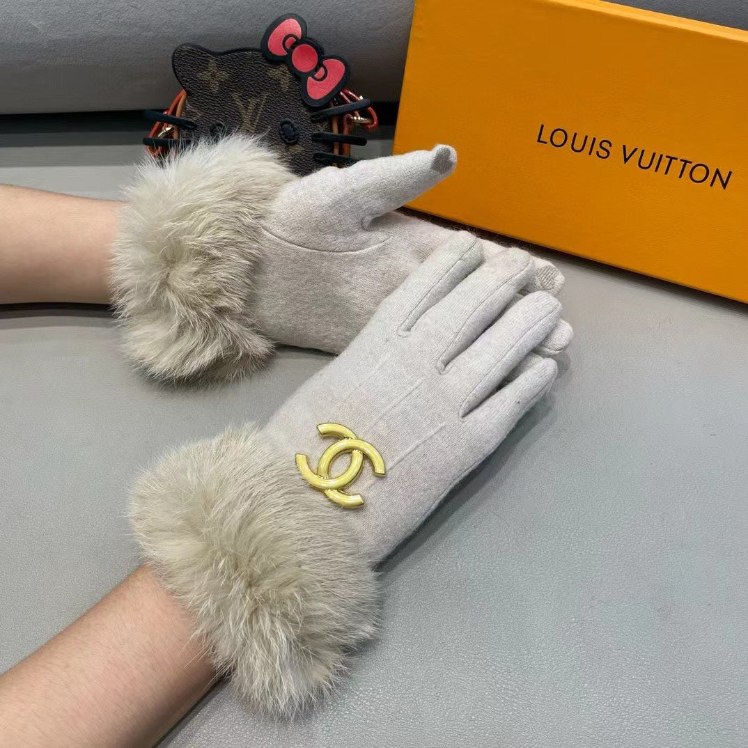 GLOVES IN PARCHMENT BEIGE WOOL AND RABBIT FUR 417169 mysite